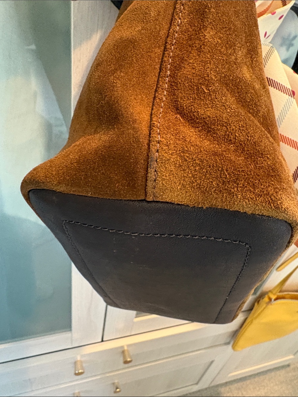 Coach Brown Suede Satchel with Gold Chain and Polka Dot Scarf - Picture 5 of 9